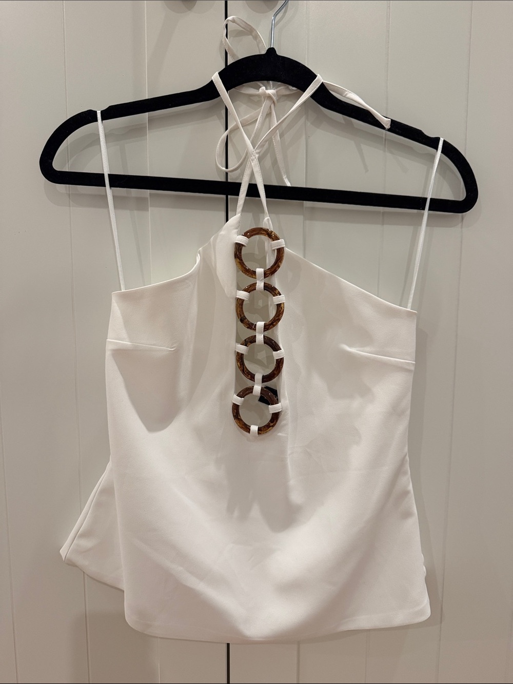 Zara White Halter Camisole with Tortoiseshell Ring Detail